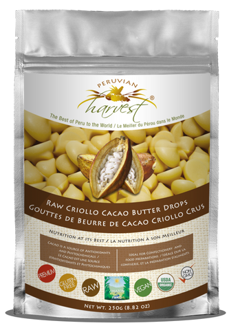 Peruvian Harvest® Raw Criollo Cacao Butter Drops (250g)